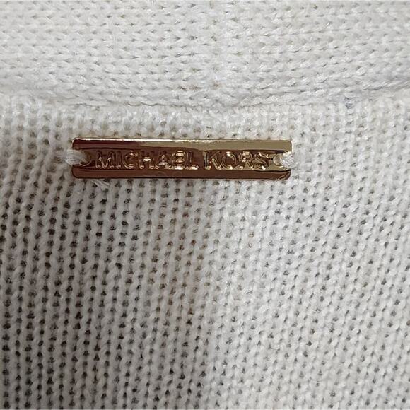 Michael Kors Striped Open Front Longline Cardigan Sweater XL White Olive Green - Picture 6 of 7